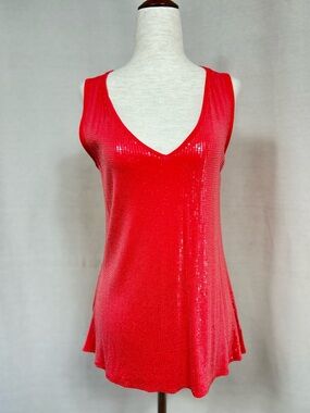 Crosby. Coral Sequin V-Neck Sleeveless Tank